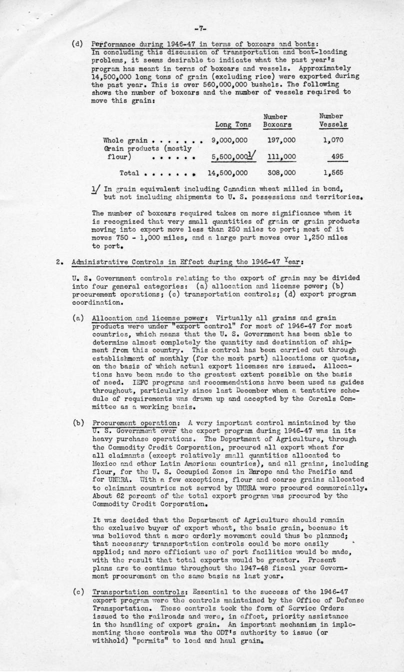 Clinton Anderson to D. A. FitzGerald, with attached report, \"The United States Grain Export Program\"