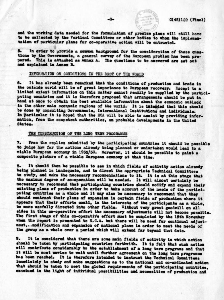 Memorandum of the Organization for European Economic Cooperation