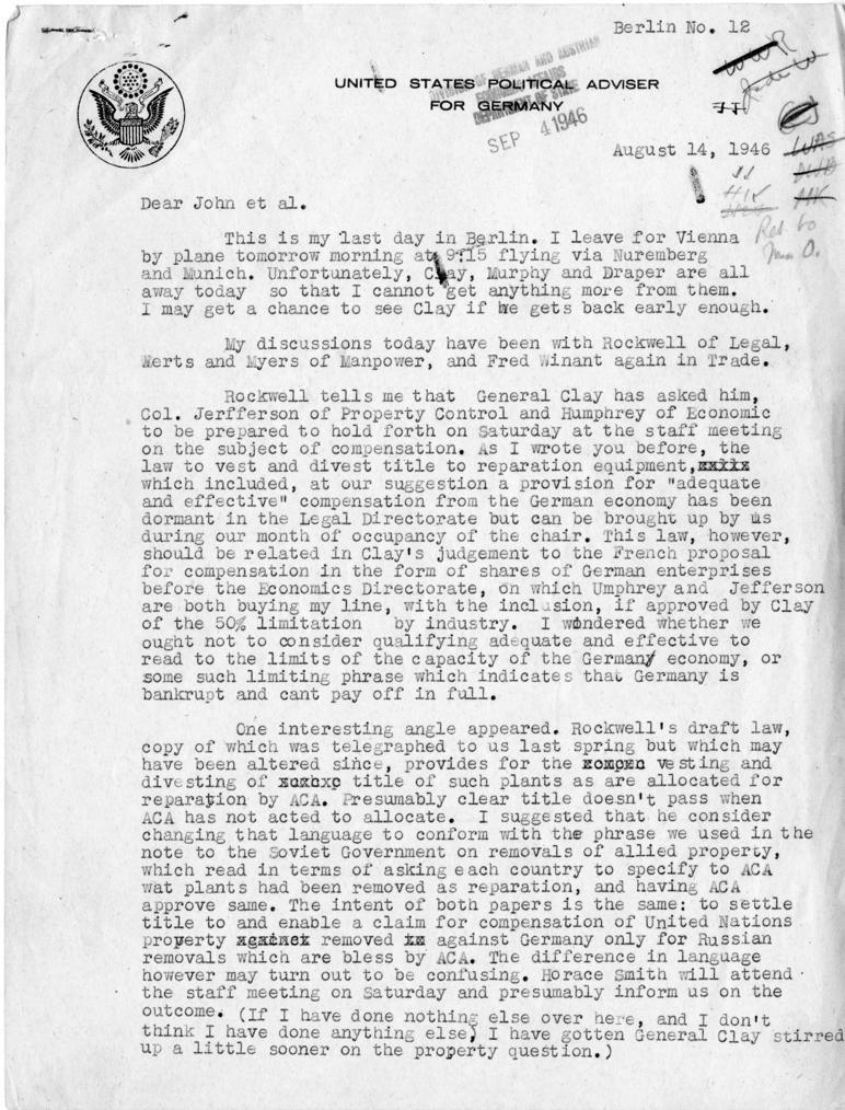 Charles Kindleberger to John C. de Wilde