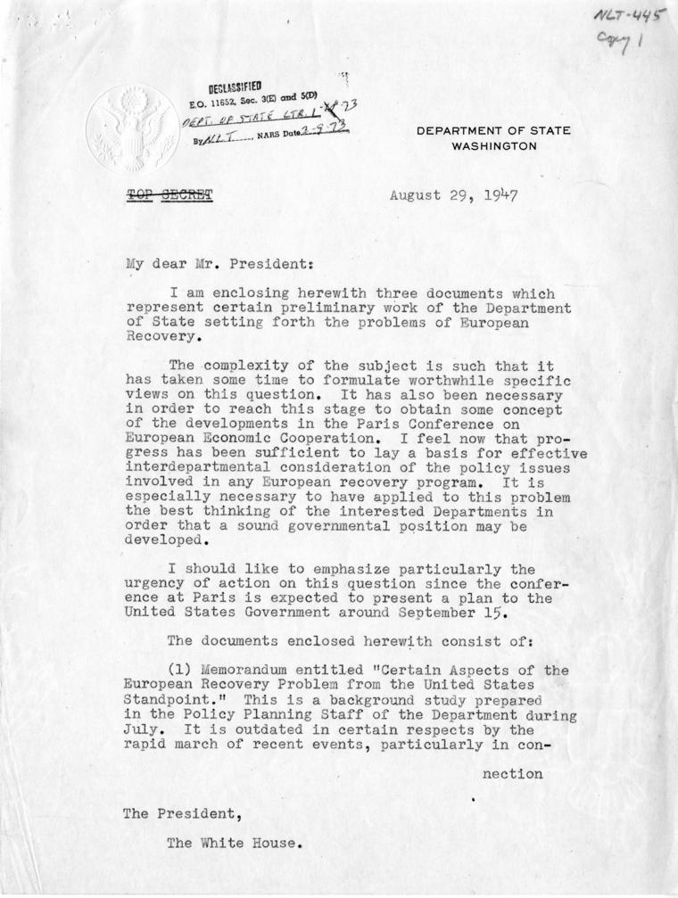 Clark Clifford to Harry S. Truman, with attached report from Robert Lovett