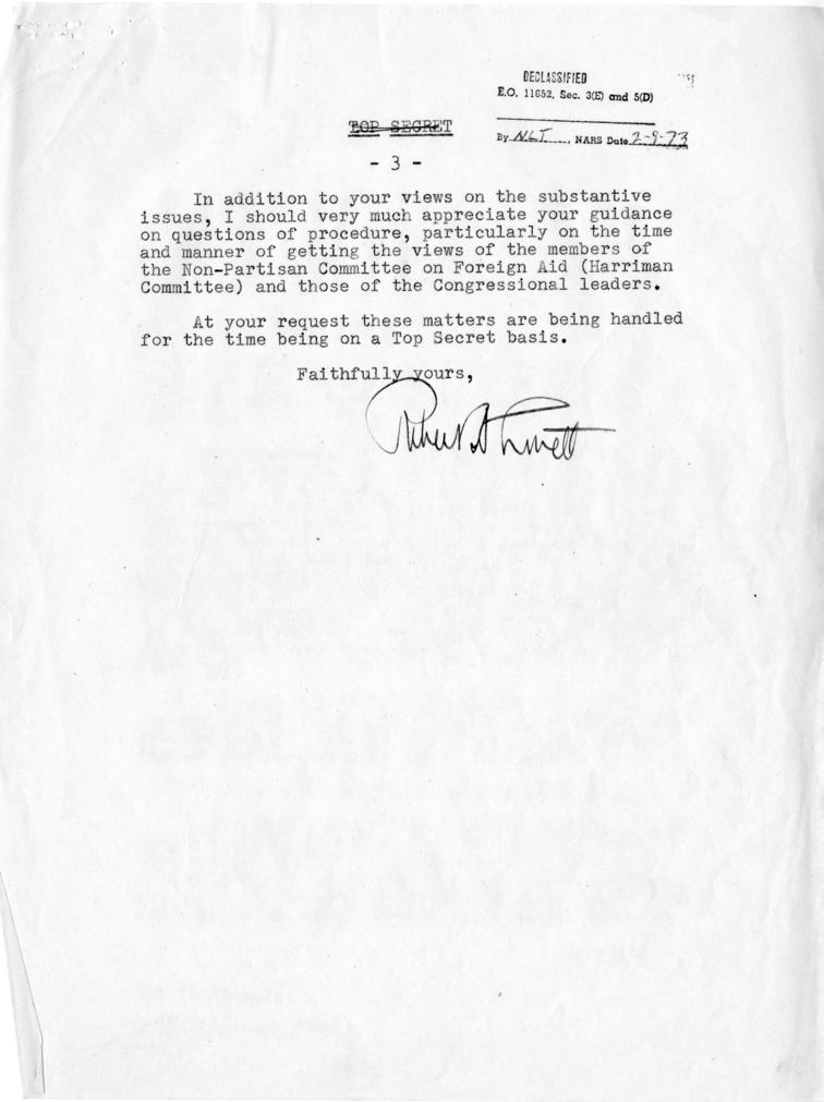 Clark Clifford to Harry S. Truman, with attached report from Robert Lovett