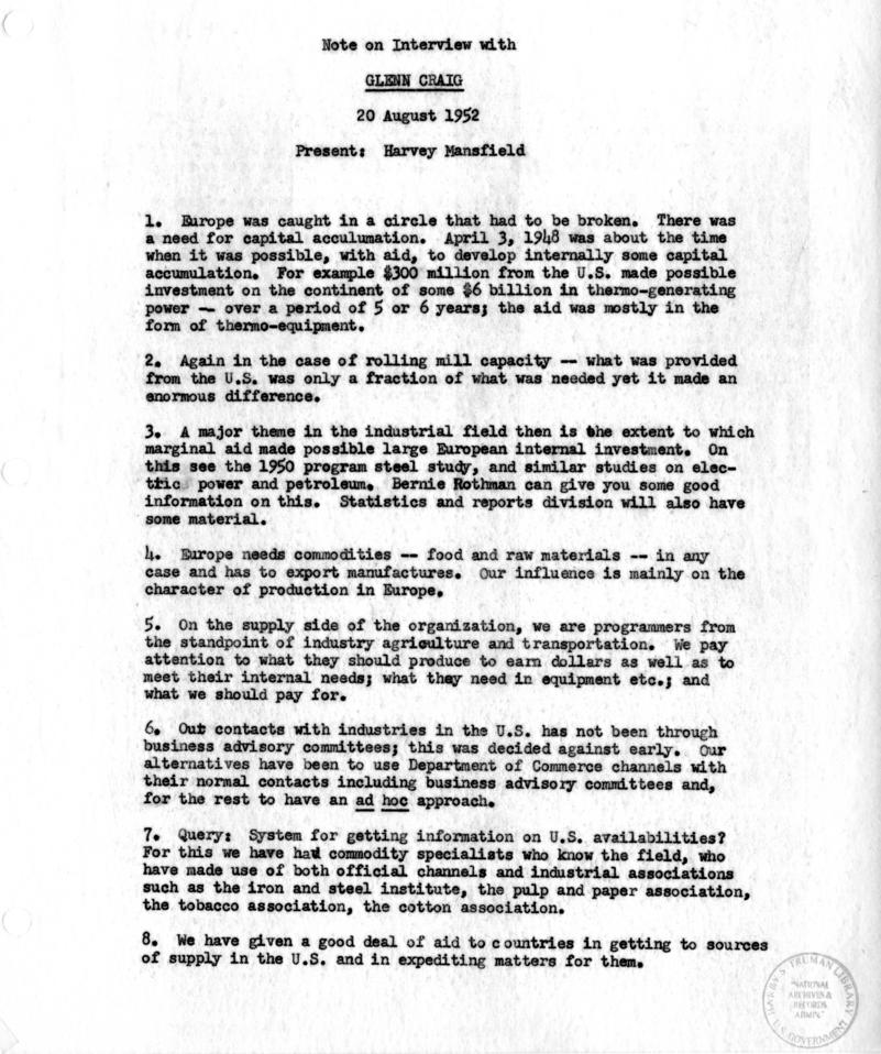 Note on Interview with Glenn Craig
