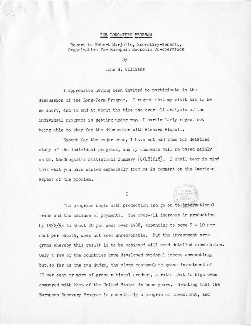 John H. Williams to Paul Hoffman with attached report