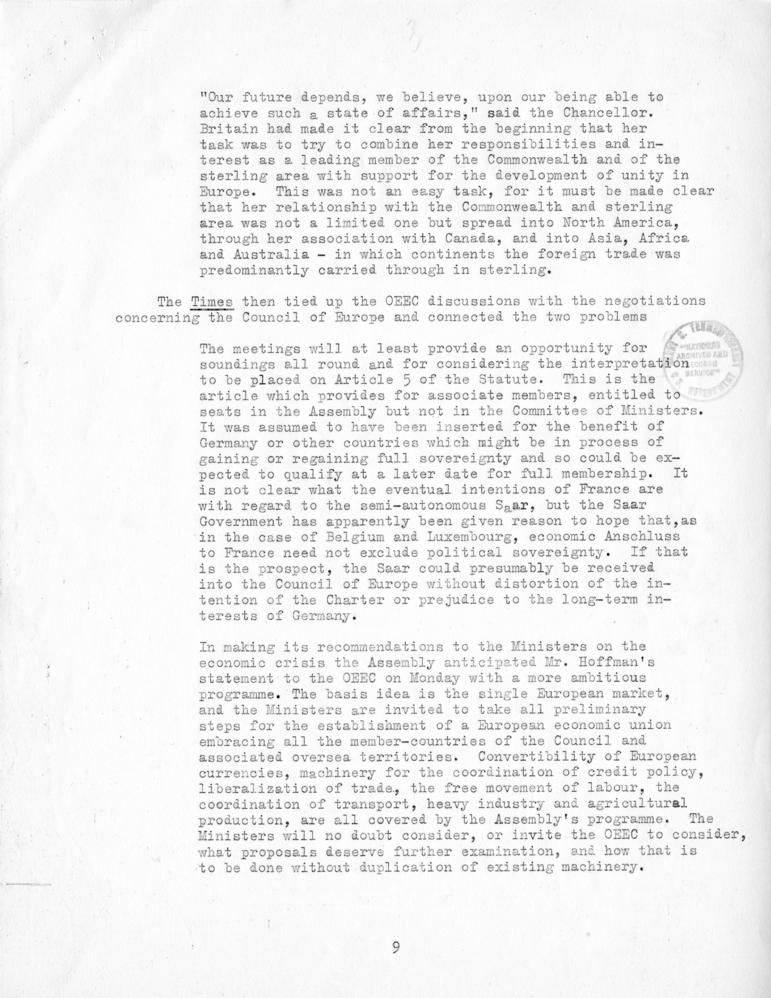 Review of European Press Reaction to Mr. Hoffman\'s Paris Visit and OEEC Negotiations, 25 October through 10 November 1949