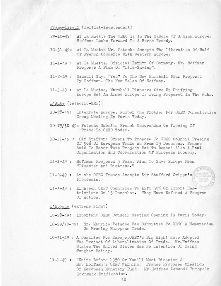 Review of European Press Reaction to Mr. Hoffman\'s Paris Visit and OEEC Negotiations, 25 October through 10 November 1949