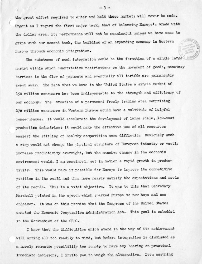 Text of Statement by Paul G. Hoffman on European Economy