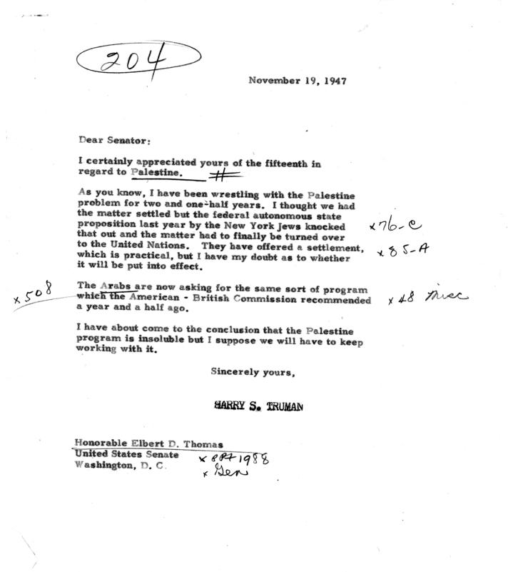 Correspondence between Elbert Thomas and Harry S. Truman