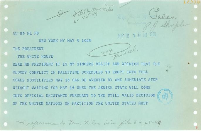 Telegram, Philip J. Schupler to Harry S. Truman