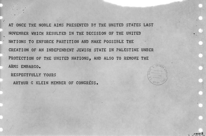 Correspondence between Arthur Klein and Harry S. Truman