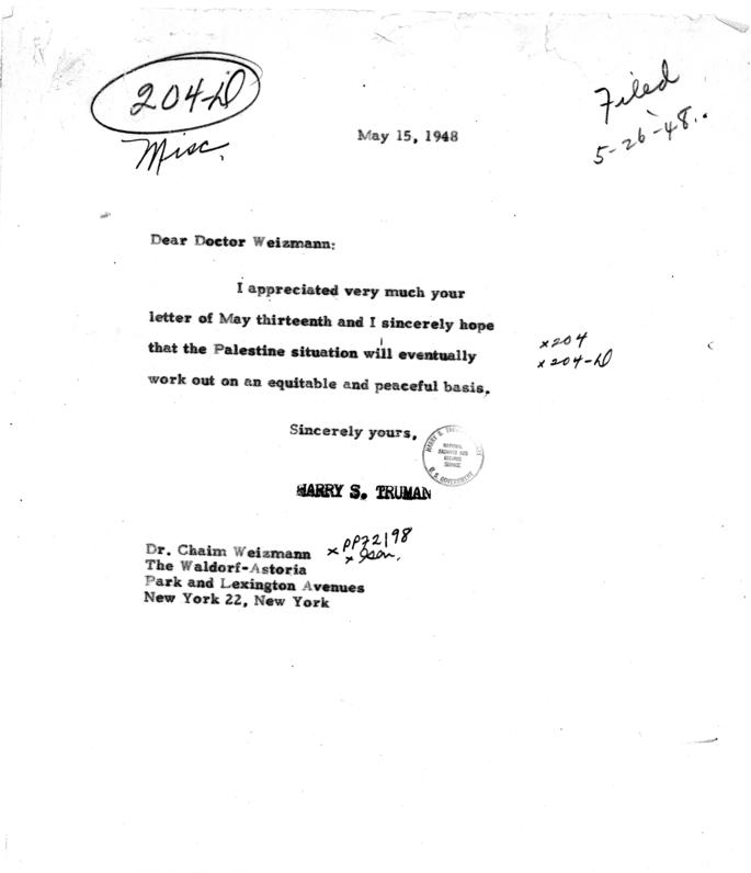 Correspondence between Chaim Weizmann and Harry S. Truman