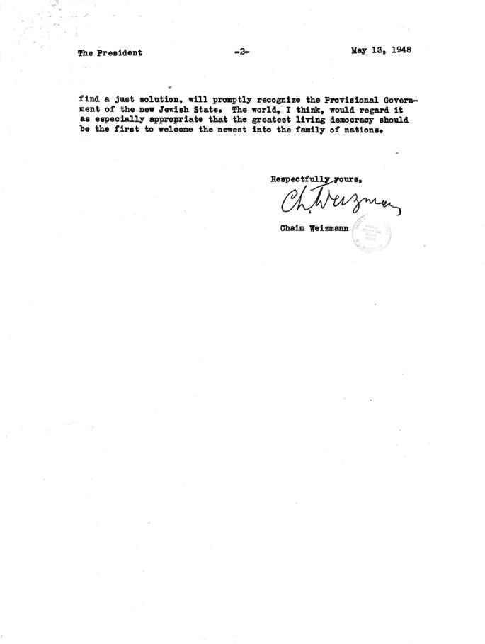 Correspondence between Chaim Weizmann and Harry S. Truman
