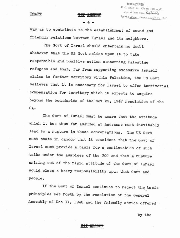 Draft telegram from to American Embassy, Tel Aviv
