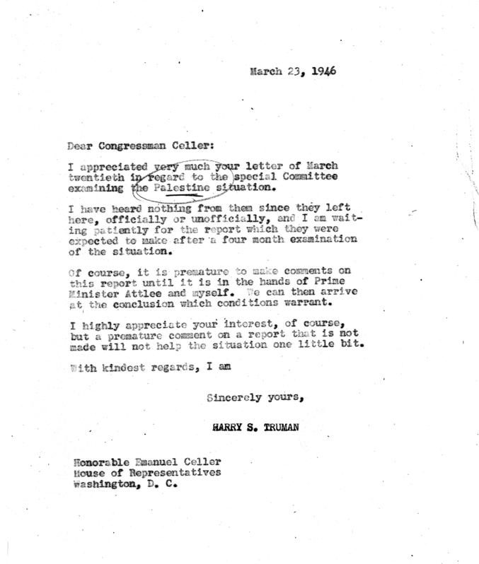 Correspondence between Emanuel Celler and Harry S. Truman