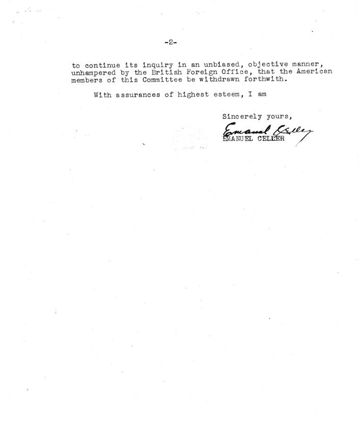 Correspondence between Emanuel Celler and Harry S. Truman