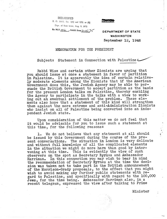Correspondence between William L. Clayton and Harry S. Truman