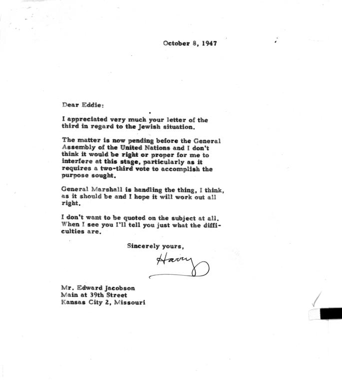 Correspondence between Harry S. Truman and Eddie Jacobson
