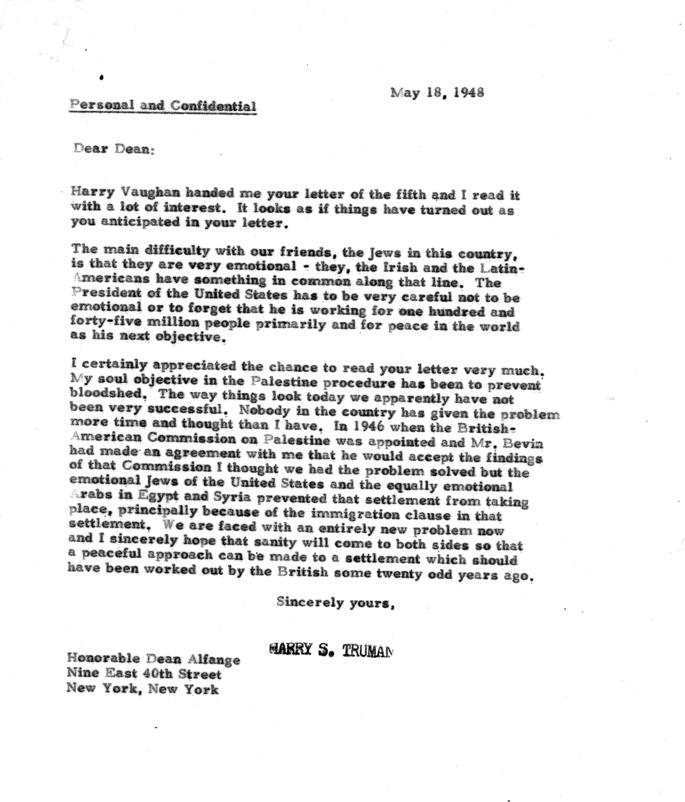 Correspondence between Dean Alfange, Harry Vaughan, and Harry S. Truman