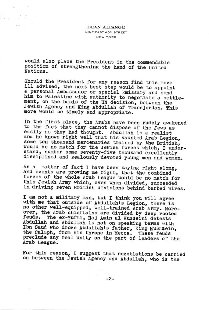 Correspondence between Dean Alfange, Harry Vaughan, and Harry S. Truman