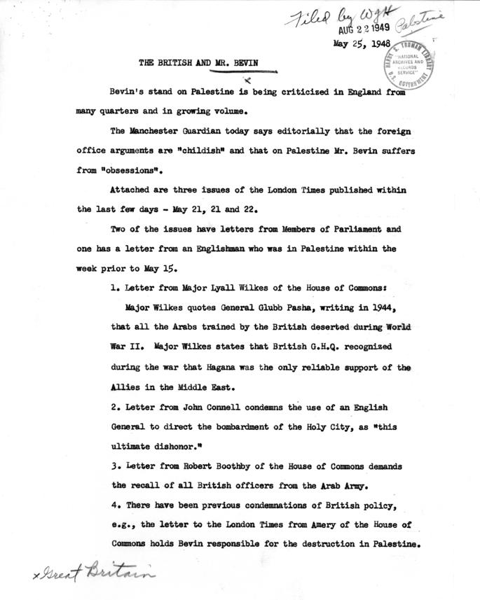 Correspondence between Eliahu Epstein, Chaim Weizmann, and Harry S. Truman, with related material