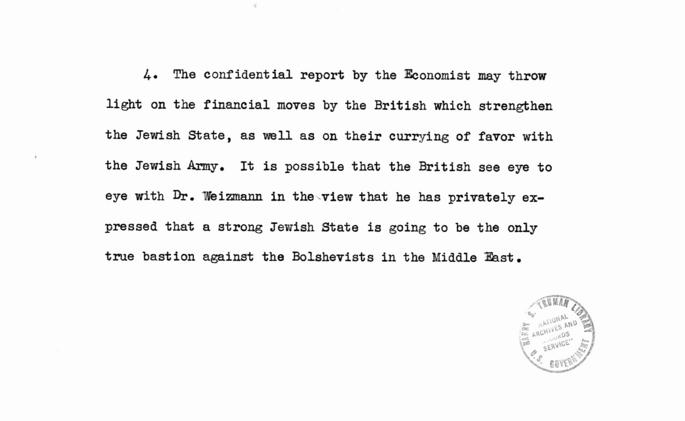 Correspondence between Eliahu Epstein, Chaim Weizmann, and Harry S. Truman, with related material