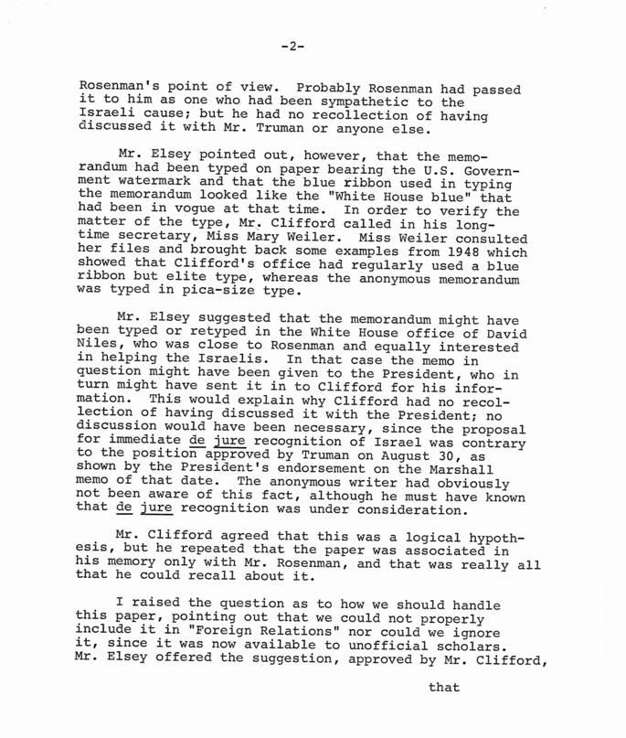 Memo to George Marshall and Explanatory notes by William Franklin