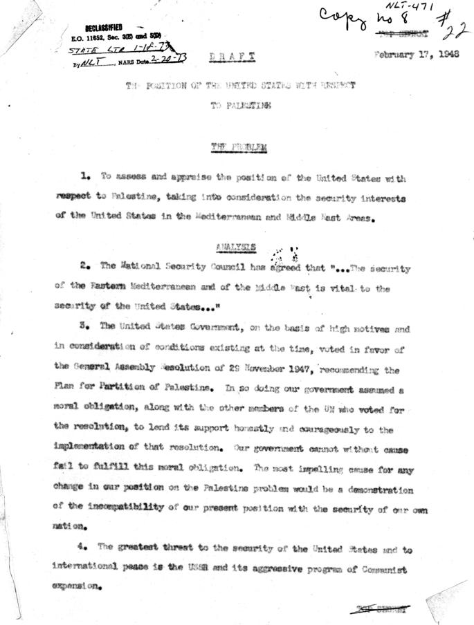 Draft of "The Position of the United States with Respect to Palestine"