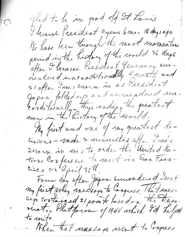 Handwritten St. Louis speech notes