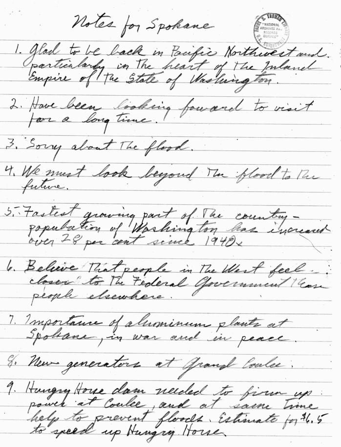 Speech notes on Spokane, Washington