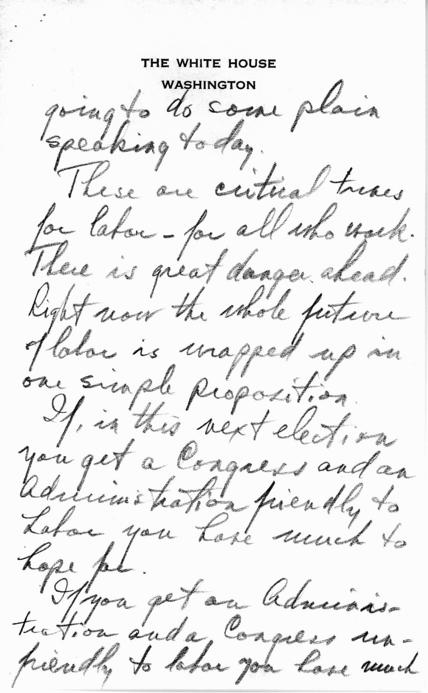 Handwritten speech draft, Detroit, Michigan