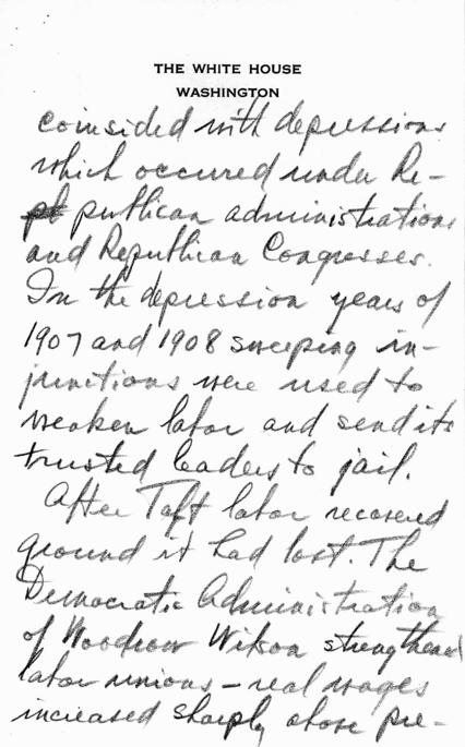 Handwritten speech draft, Detroit, Michigan