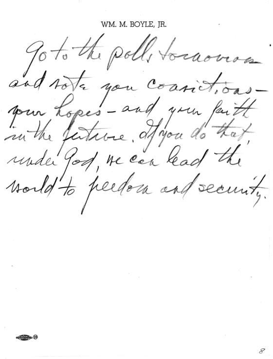Handwritten notes on President\'s speech with attached explanatory notes