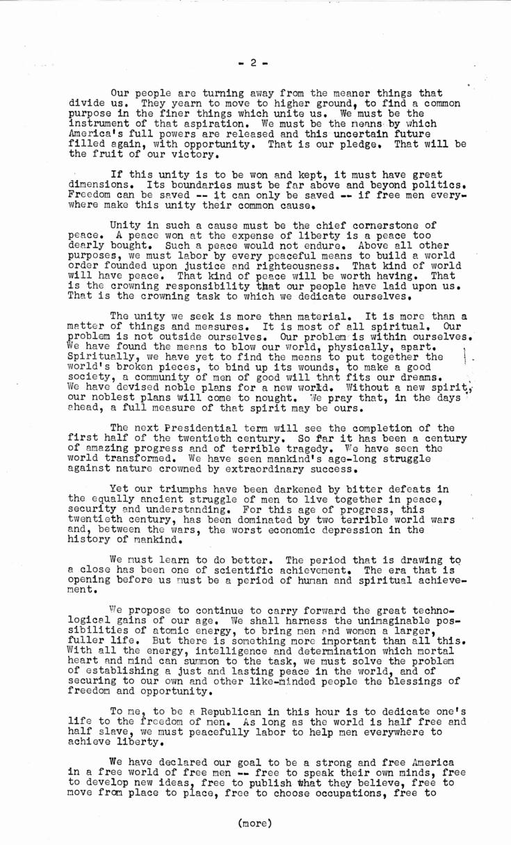 Press release, acceptance speech of Thomas E. Dewey