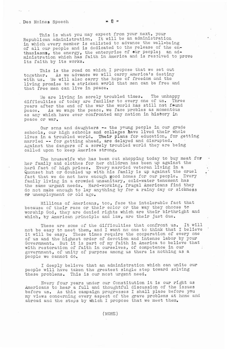 Press release, speech of Thomas E. Dewey