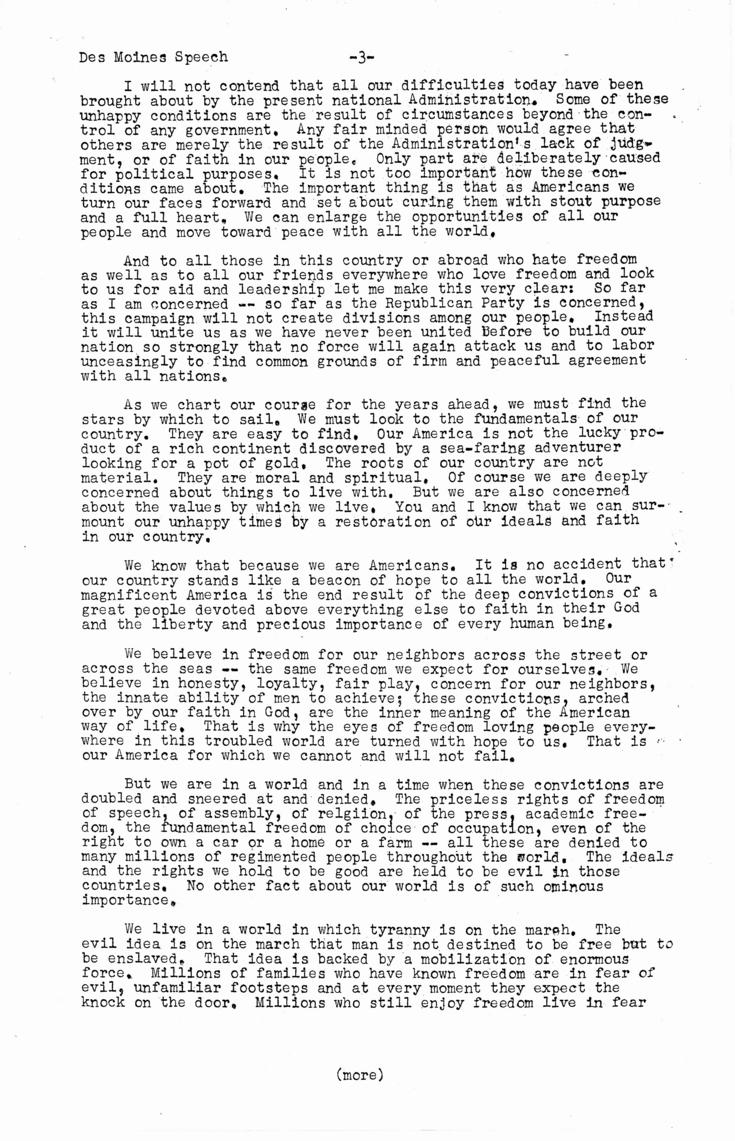 Press release, speech of Thomas E. Dewey