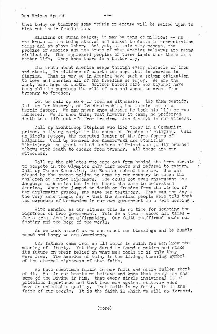 Press release, speech of Thomas E. Dewey