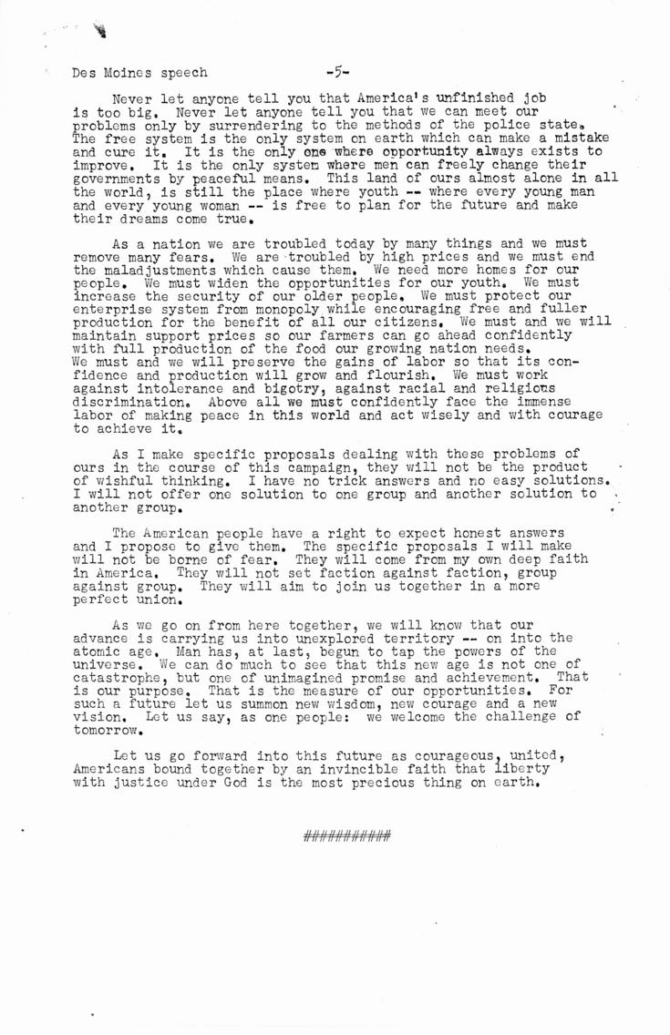 Press release, speech of Thomas E. Dewey