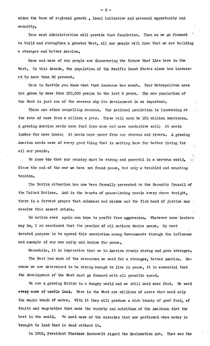 Press release, speech of Thomas E. Dewey