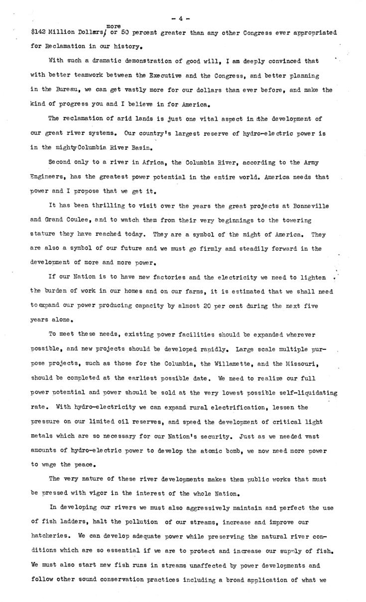 Press release, speech of Thomas E. Dewey