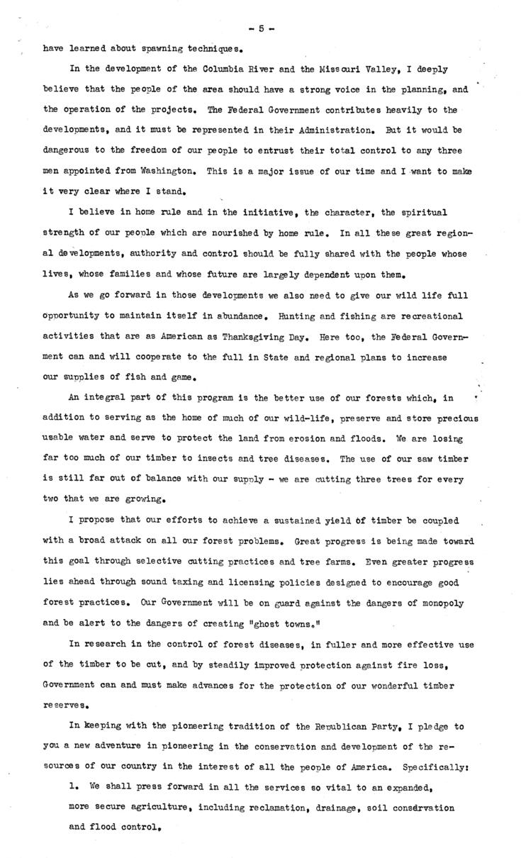 Press release, speech of Thomas E. Dewey