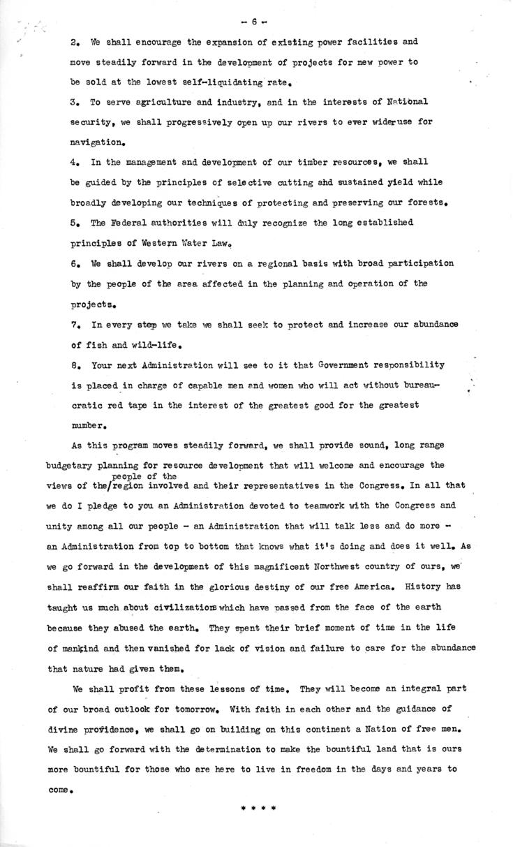 Press release, speech of Thomas E. Dewey