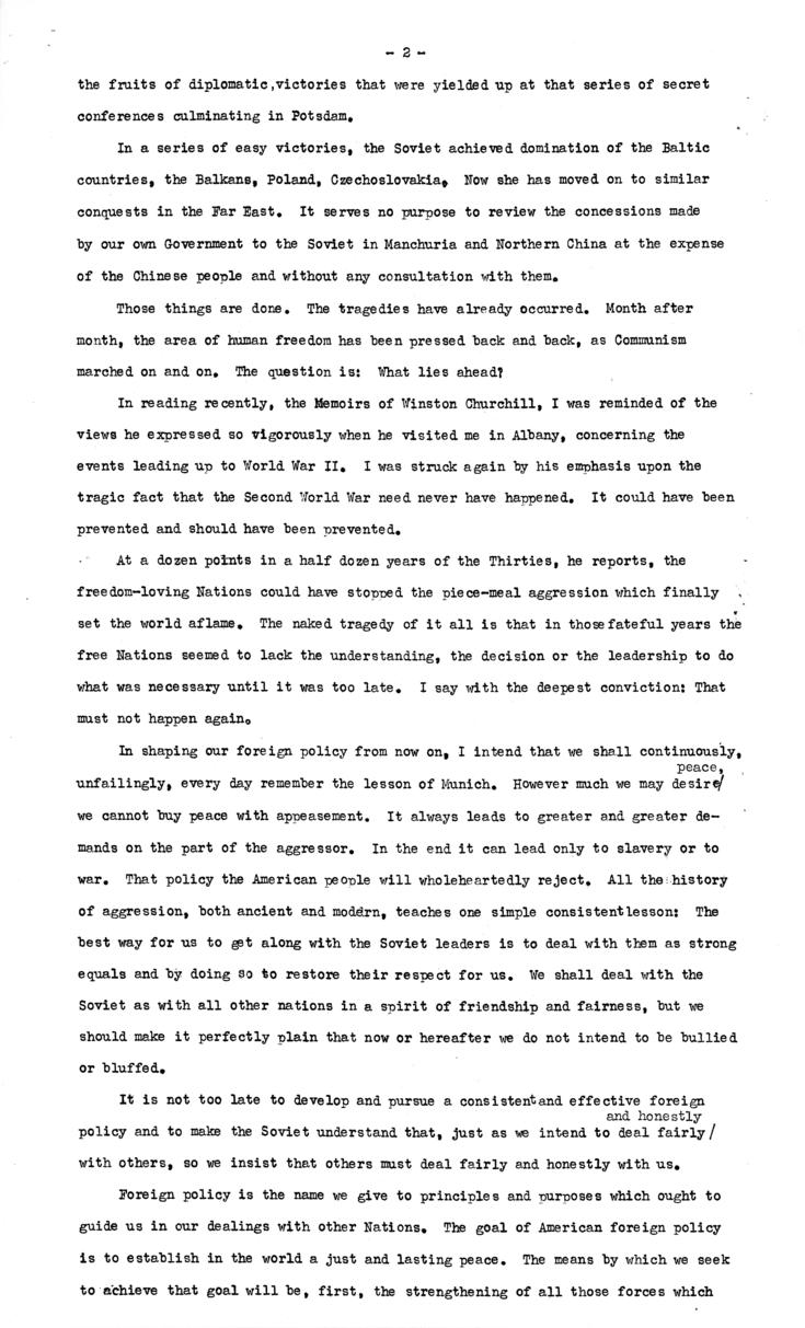 Press release, speech of Thomas E. Dewey