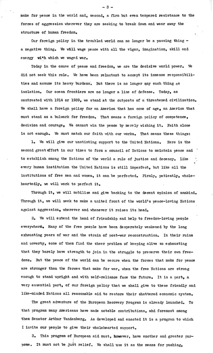 Press release, speech of Thomas E. Dewey
