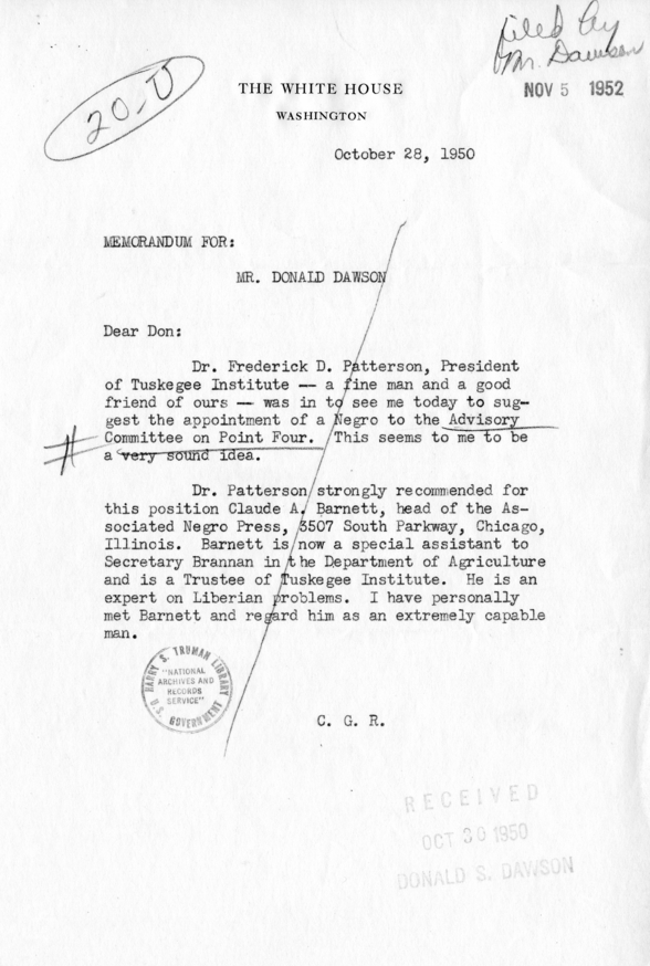 Memorandum, Charles Ross to Donald Dawson