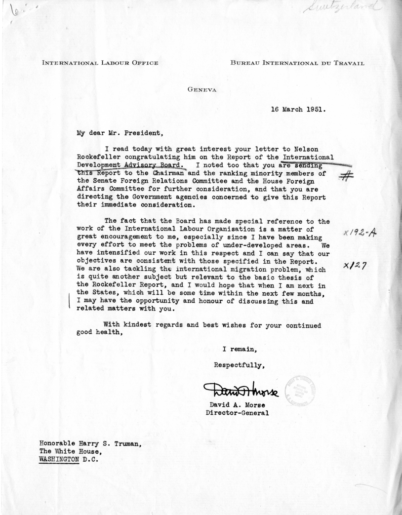 Correspondence Between David Morse and Harry S. Truman