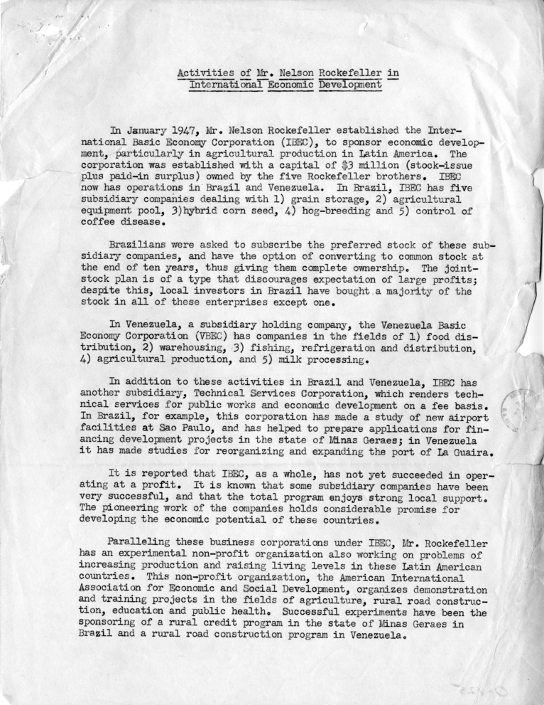 Harry S. Truman to Nelson Rockefeller, with Related Material