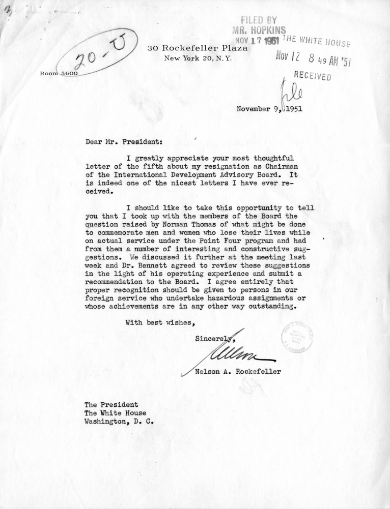 Correspondence Between Harry S. Truman and Nelson Rockefeller, with Related Material