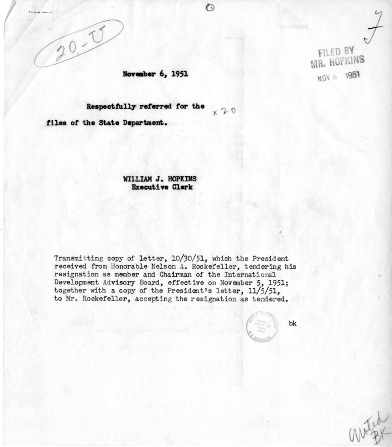 Correspondence Between Harry S. Truman and Nelson Rockefeller, with Related Material