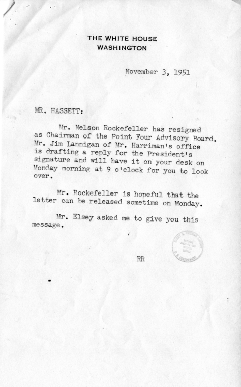 Correspondence Between Harry S. Truman and Nelson Rockefeller, with Related Material