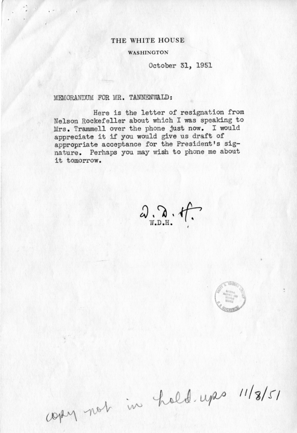 Correspondence Between Harry S. Truman and Nelson Rockefeller, with Related Material