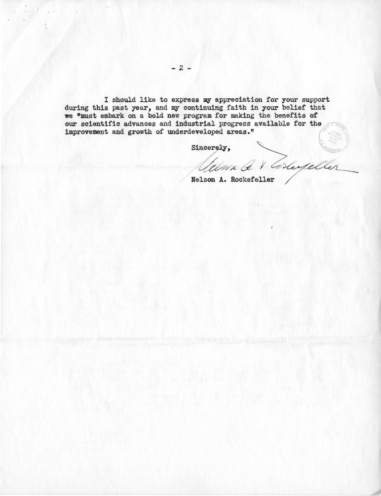 Correspondence Between Harry S. Truman and Nelson Rockefeller, with Related Material